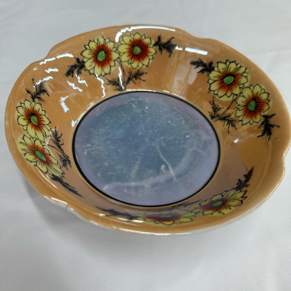 Vintage Japanese Porcelain Floral Decorative Bowl with Yellow and Orange Accents